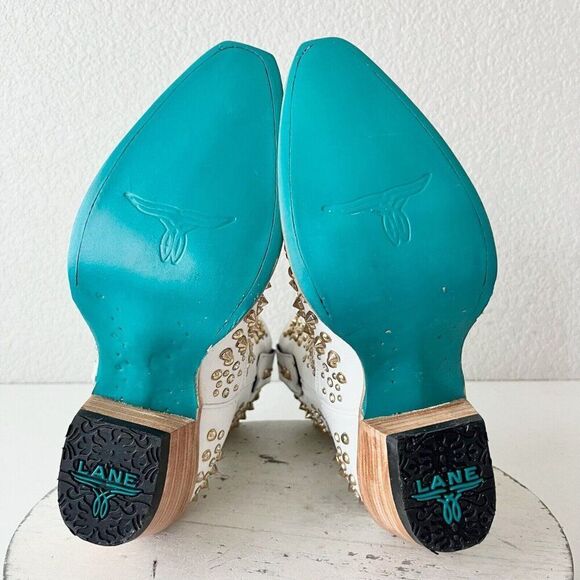 Lane DOLLY Womens Cowboy Bootie Size 8 White Gold Western Cowgirl Short Boots - Picture 8 of 11